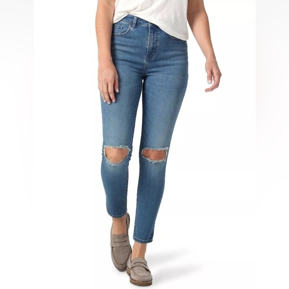 NWT Lee Heritage High Rise Kelly Mid Skinny Denim Blue Jeans Sz 10 M Distressed - Picture 1 of 12